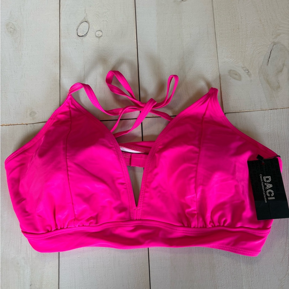 Daci Women's Plus Size 18 W Padded String Hot Pink Swim Top Only Beach Pool